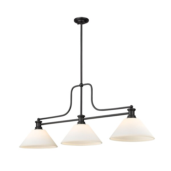 Z-Lite Melange Billiard, 3-Light, 14 In.W x 52 In.L x 21 In.H, Matte Black/Matte Opal 725-3MB-AMO13 - main